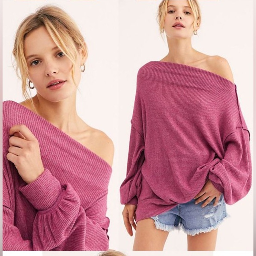 Free People Oversized Off-Shoulder Sweater - Mauve Pink